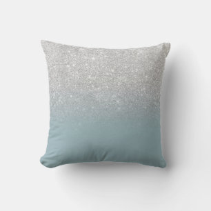 Modern silver glitter sparkles ombre dusty blue cushion