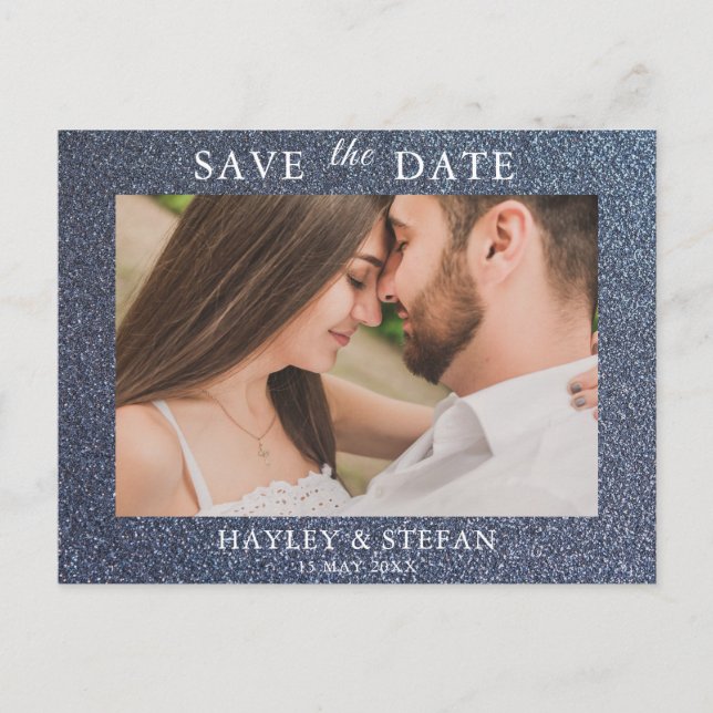 Modern Silver Glitter  Wedding Save The Date Photo Invitation Postcard (Front)