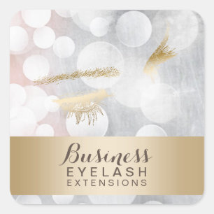 Modern Silver & Gold Eyelash Extensions Square Sticker