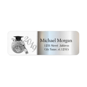 Modern  Silver Graduation Cap,Disco Ball,Wine