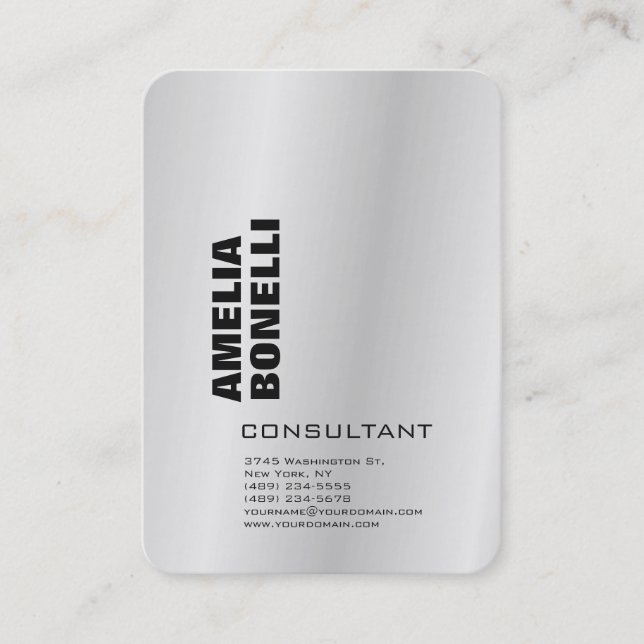 Modern Silver Grey Bold Minimalist Professional Business Card (Front)