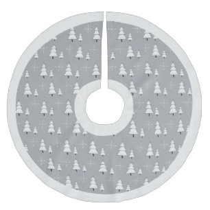 Modern silver grey Christmas trees and snowflakes Brushed Polyester Tree Skirt