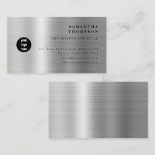 Modern Silver Grey Metal Logo Business Card