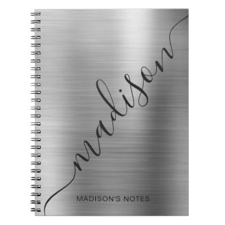 Modern Silver Grey Monogram Script Name Notebook