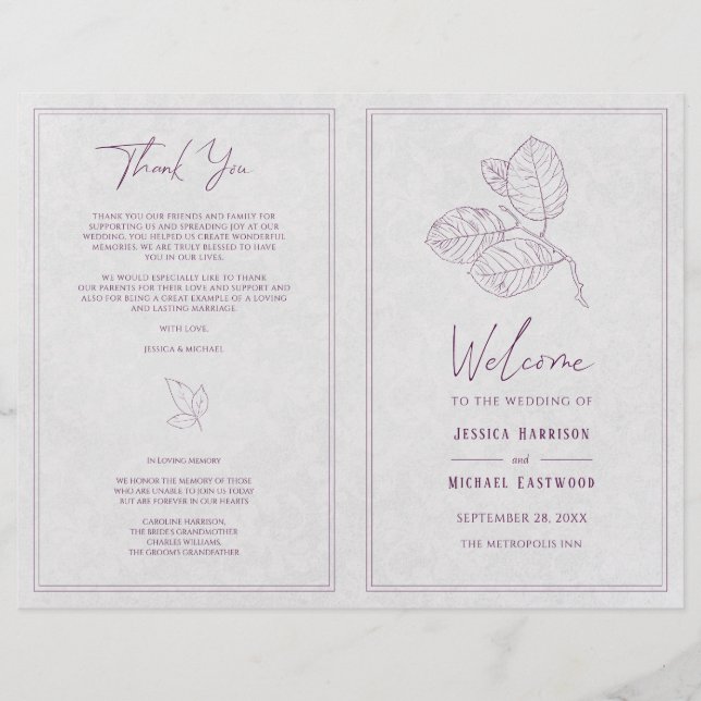 Modern Silver Grey Purple Elegant Wedding Program (Front)