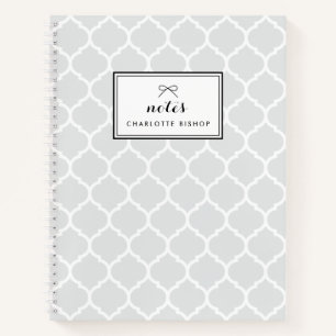 Modern Silver Grey Quatrefoil Pattern Personalised Notebook