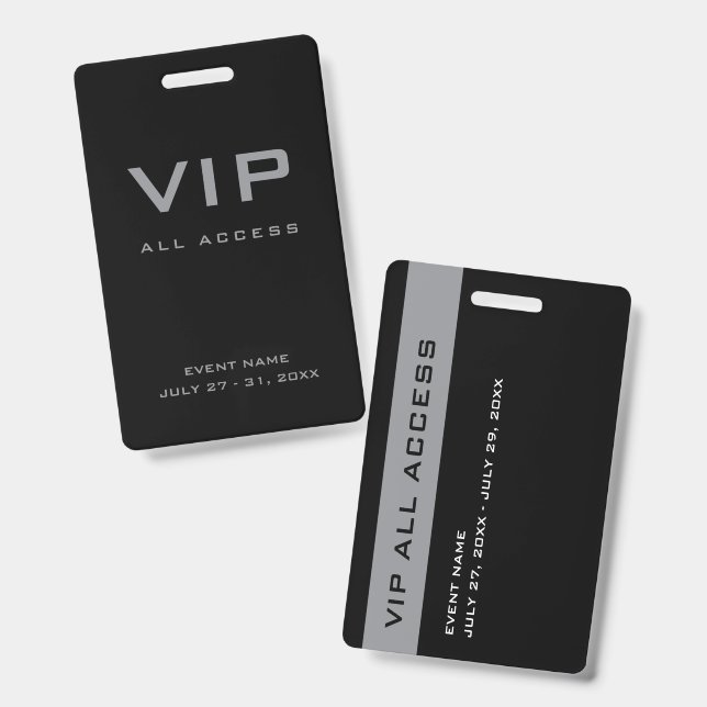 Modern Silver Grey VIP All Access Pass Event ID Badge (Front & Back)