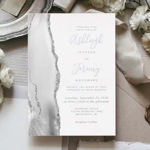 Modern Silver Grey White Agate Wedding