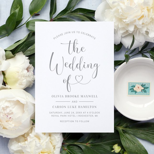 Modern Silver Heart Calligraphy Script Wedding Invitation (Creator Uploaded)