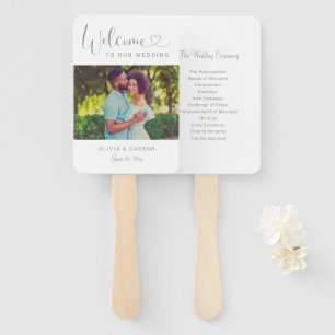 Modern Silver Heart Script Photo Program Hand Fan