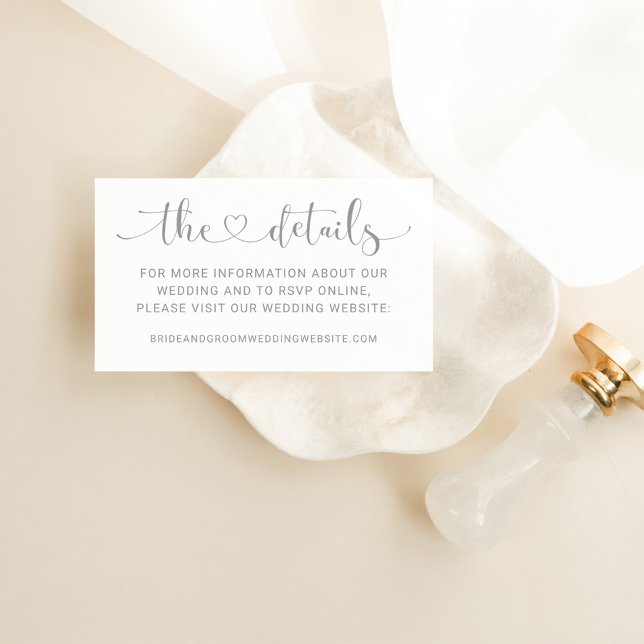 Modern Silver Heart Script Wedding Details Enclosure Card (Creator Uploaded)