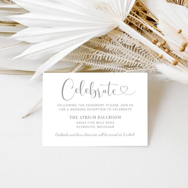 Modern Silver Heart Script Wedding Reception Enclosure Card (Creator Uploaded)