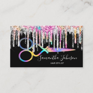 Modern Silver holographic hairstylist hairdresser Business Card