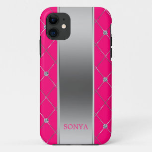 Modern Silver Hot Pink Geometric Shapes iPhone 11 Case