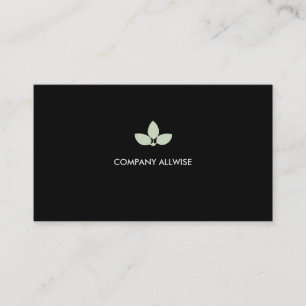 Modern Silver Laurel Leaves on Black Business Card