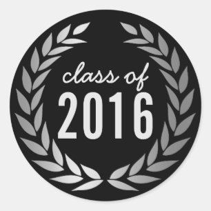 Modern Silver Laurel Wreath Graduation Classic Round Sticker