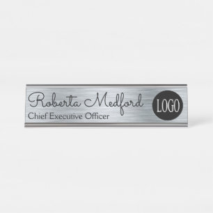 Modern Silver Look Logo Desk Sign Name Plate