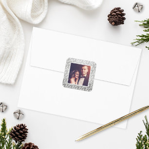 Modern Silver Love in Script Wedding Photo Square Sticker