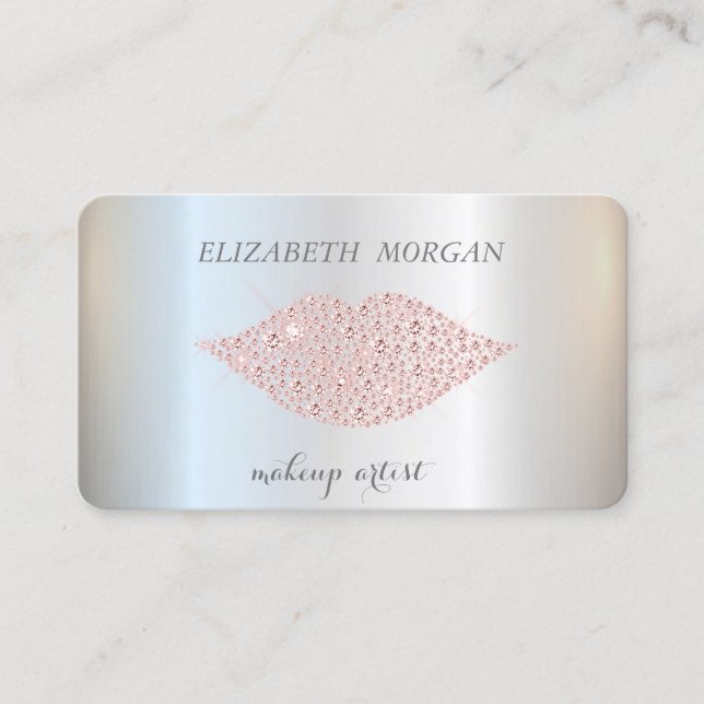Modern ,Silver,Makeup Artist,Diamonds Lips  Business Card (Front)