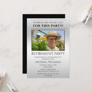 Modern Silver Masculine Photo Retirement Invitation