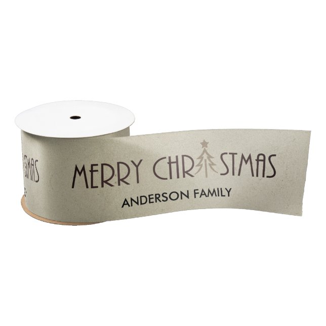 MODERN SILVER MERRY CHRISTMAS HOLIDAY CUSTOM SATIN RIBBON (Spool)