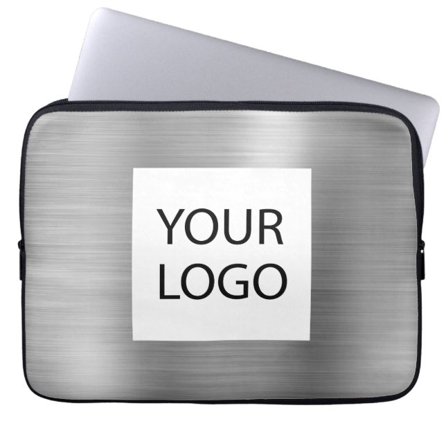 Modern Silver Metallic - Custom Logo Promotional Laptop Sleeve (Front)