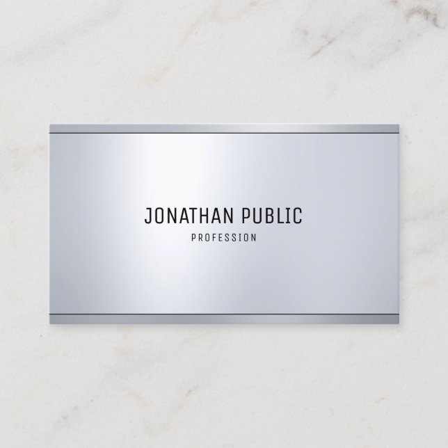 Modern Silver Metallic Look Simple Chic Template Business Card (Front)