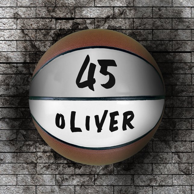 Modern Silver Metallic Player Name Number  Basketball (Creator Uploaded)