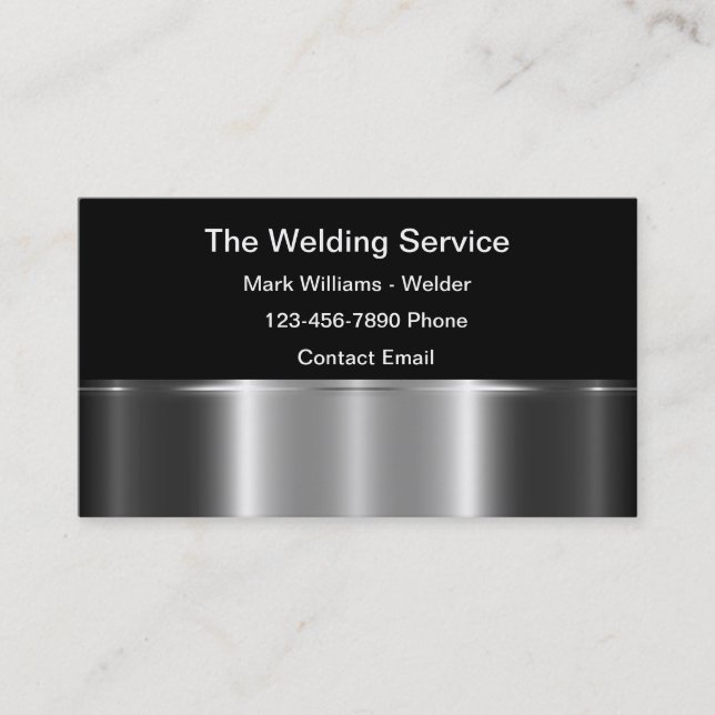 Modern Silver Metallic Tone Welding Business Card (Front)