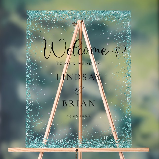 Modern Silver Mint Welcome Wedding Acrylic Sign (Neutral)