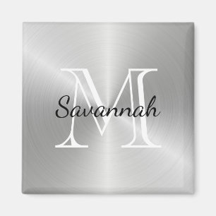 Modern Silver Monogram Faux Metal Magnet