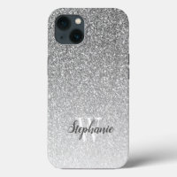 Modern Silver Ombre Faux Glitter Monogram