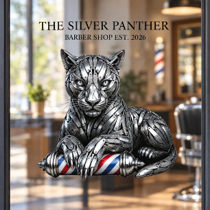 Modern Silver Panther Logo Barber Shop Hairstylist