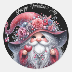 Modern silver pearl red valentine gnome Classic Round Sticker