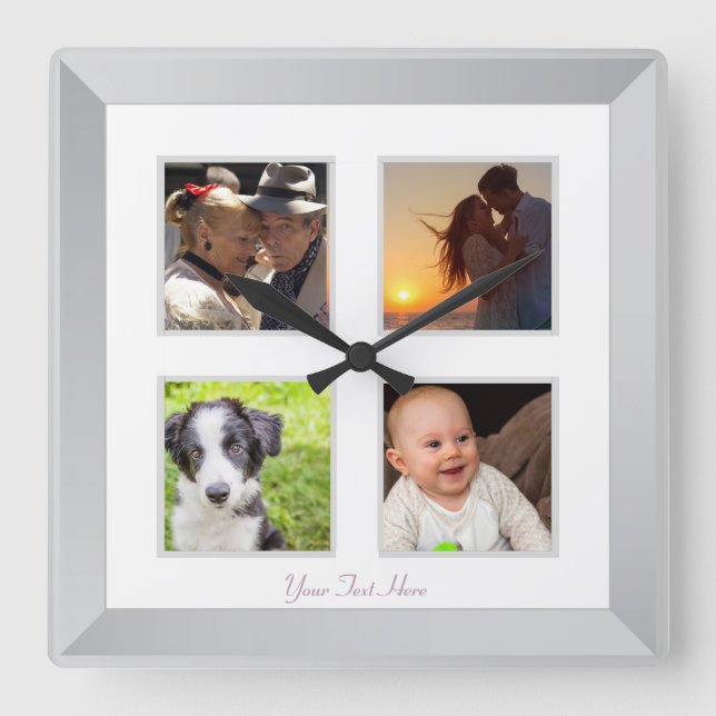 Modern Silver Photo Frame Wall Clock (Front)