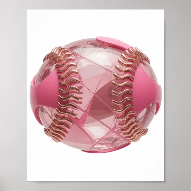 Modern Silver PINK BASEBALL Statement Design Poster (Front)