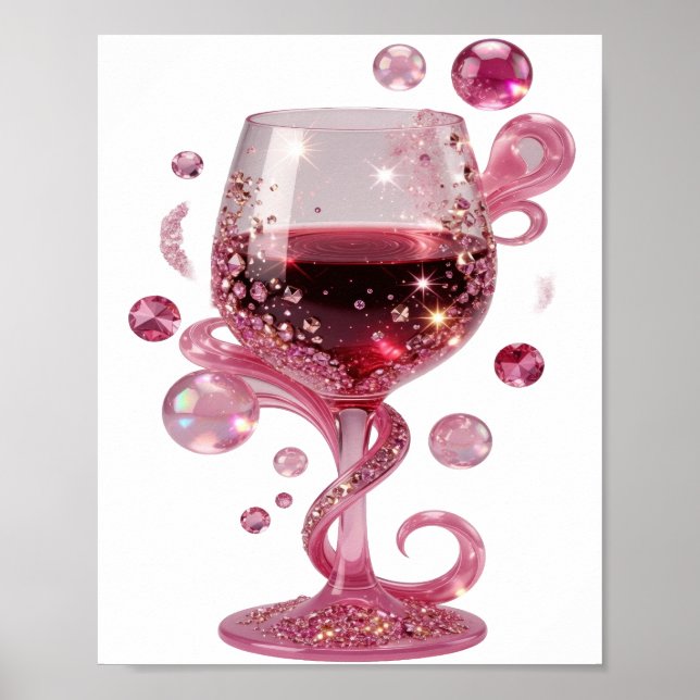 Modern Silver PINK GLASS OF WINE Print (Front)