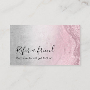 Modern silver pink rose gold glitter makeup artist referral card