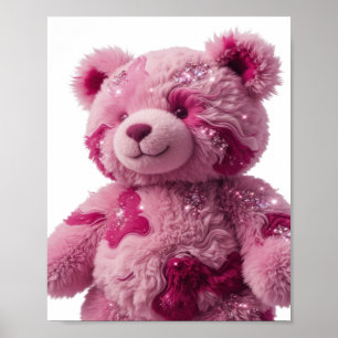 Modern Silver PINK TEDDY BEAR Text Design Poster