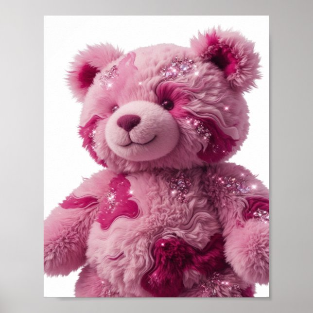 Modern Silver PINK TEDDY BEAR Text Design Poster (Front)