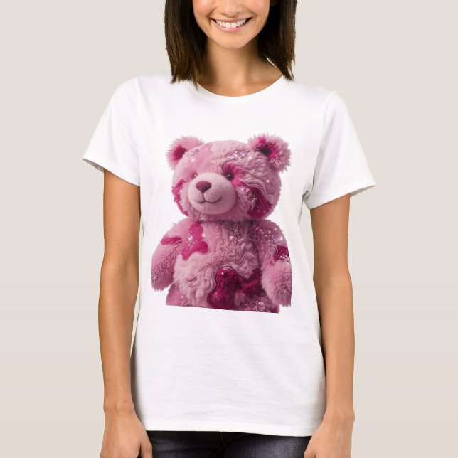 Modern Silver PINK TEDDY BEAR Text Design T-Shirt (Front)