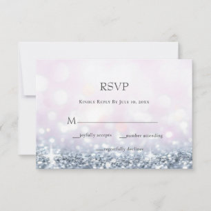 Modern Silver Purple Glitter Wedding RSVP Card