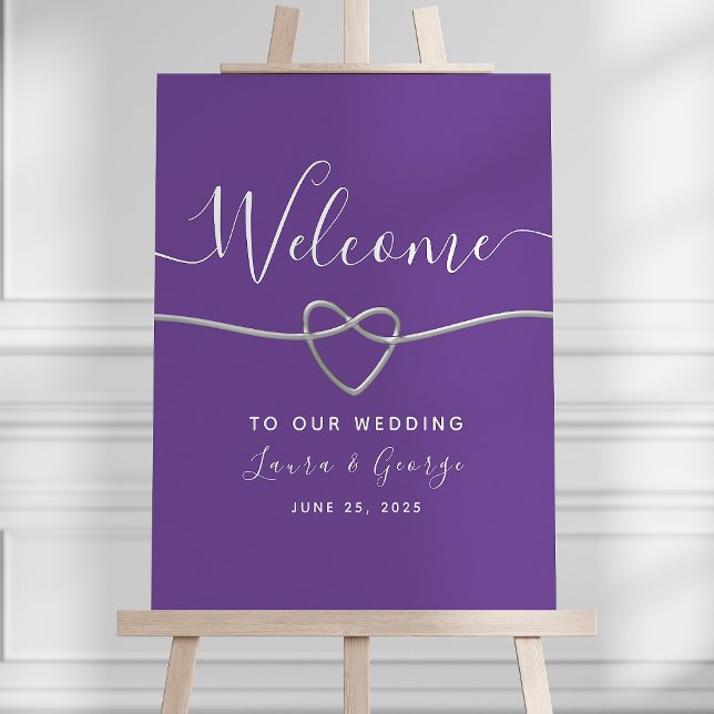 Modern Silver Purple Wedding Welcome Sign (Creator Uploaded)