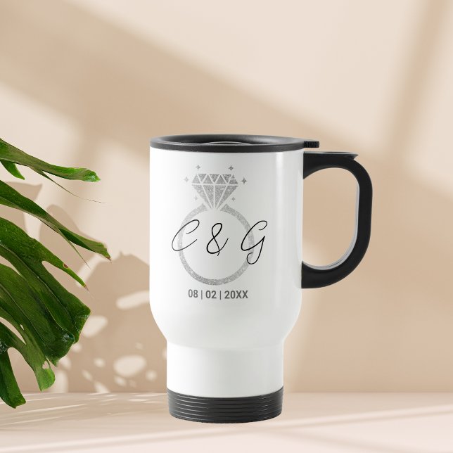 Modern Silver Ring Wedding Engagement Party Gift Travel Mug (Creator Uploaded)