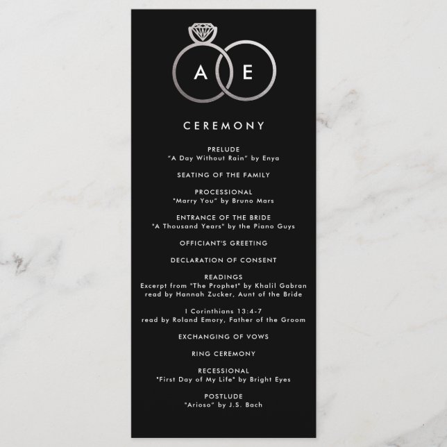 Modern Silver Rings Custom Wedding Program Programme (Front)