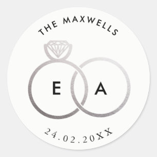 Modern Silver Rings Custom Wedding Sticker