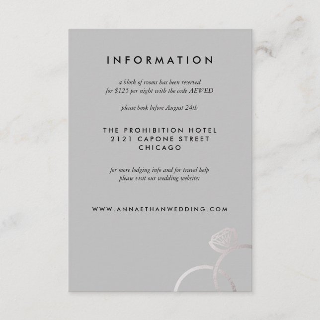 Modern Silver Rings Grey Wedding Information Card (Front)