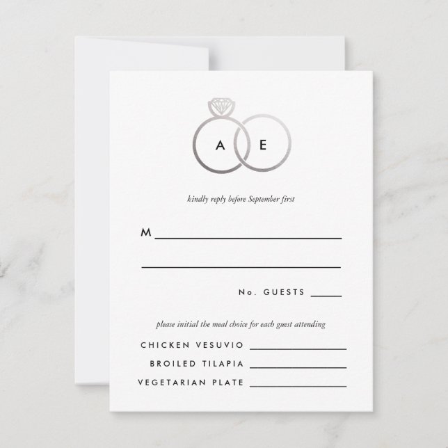 Modern Silver Rings Wedding RSVP Reply Card (Front)