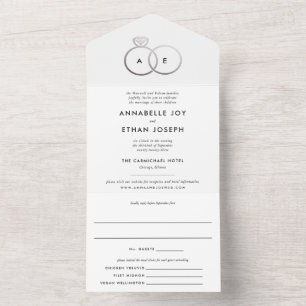 Modern Silver Rings White Wedding All In One Invitation