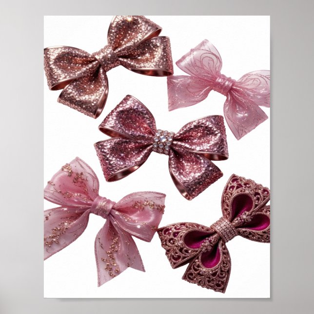 Modern Silver ROSE GOLD AND PINK BOWS Print (Front)